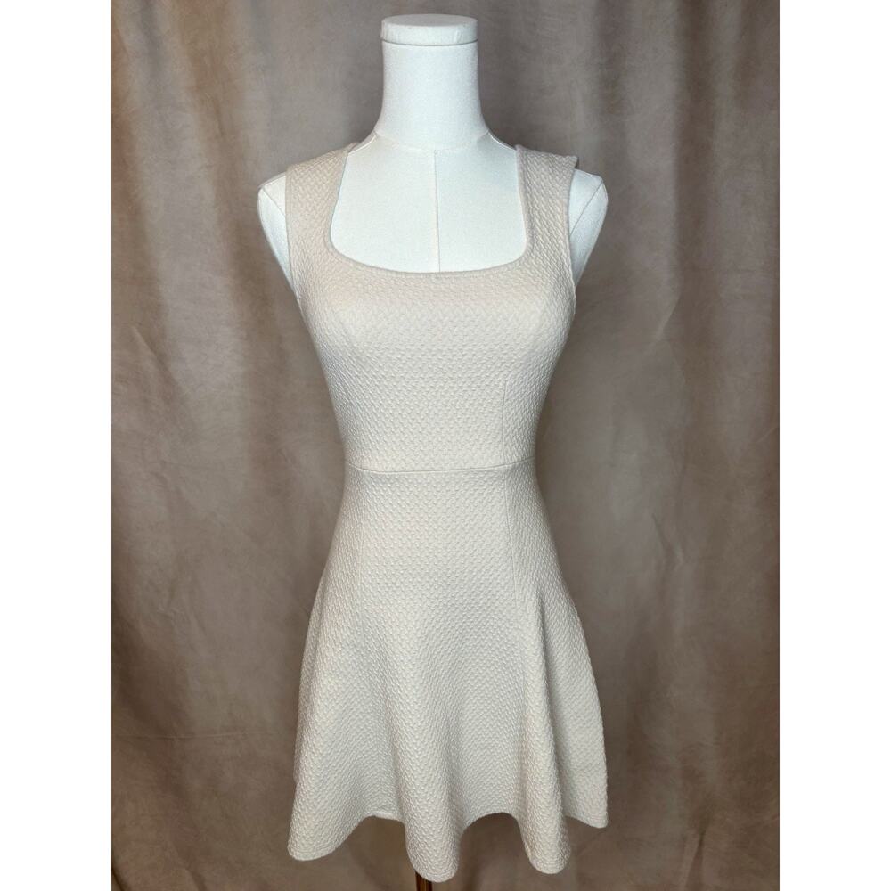 Pins and Needles Fit Flare Textured Cream Dress Small